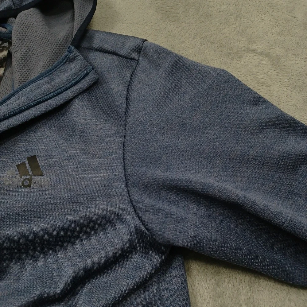 Adidas Jacket Mens Large Blue Outdoor Casual Full Zip Pockets Hooded